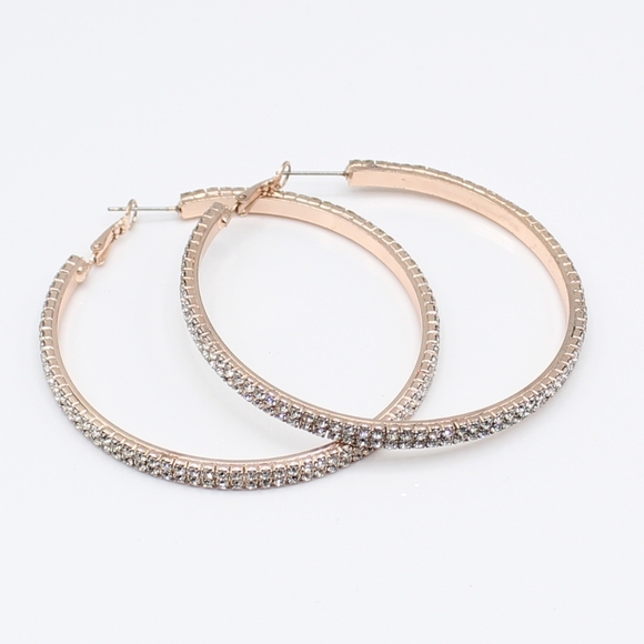 Jewelry - Rose gold rhinestone hoop earrings